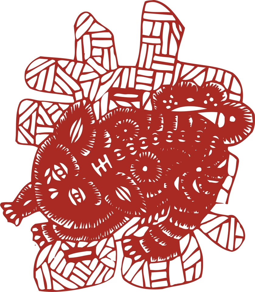中国风中式传统喜庆民俗人物动物窗花剪纸插画边框AI矢量PNG素材【2625】